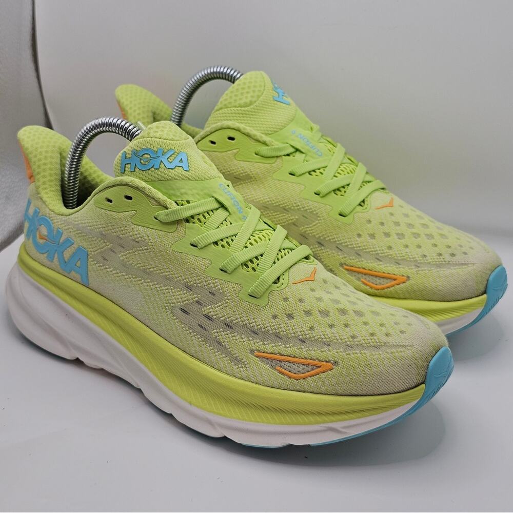 Hoka One One Clifton 9 Lettuce Solar Flame Womens 8B UK 6.5 Running Shoes